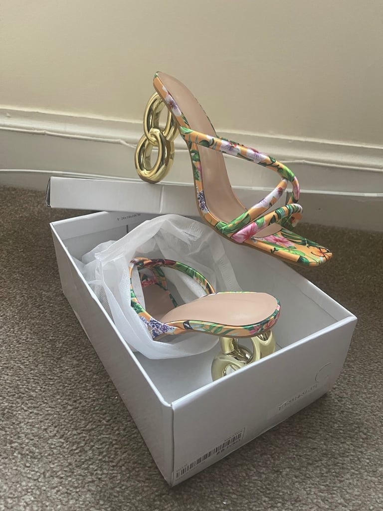 image for Women's Multi-Colored Pointed Toe Pyramid Heeled Mules With Decorative Trim - Size 43
