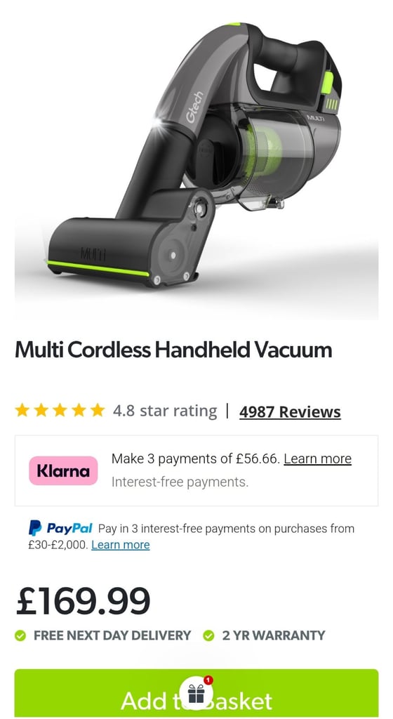 Gtech Multi Cordless Handheld Vacuum cleaner