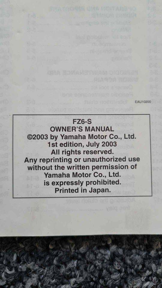 Yamaha Fazer FZ6-S OWNERS MANUAL 5VX-28199-E1