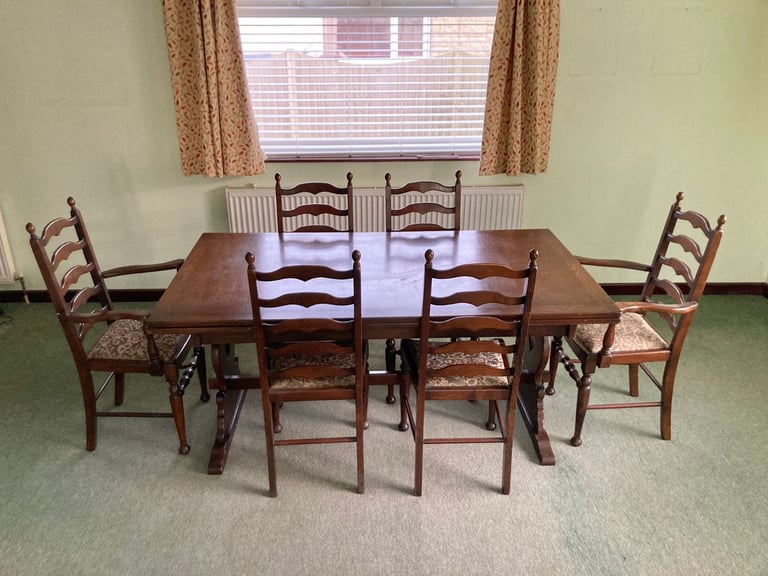 image for Dark mahogany finish dining table and six chairs