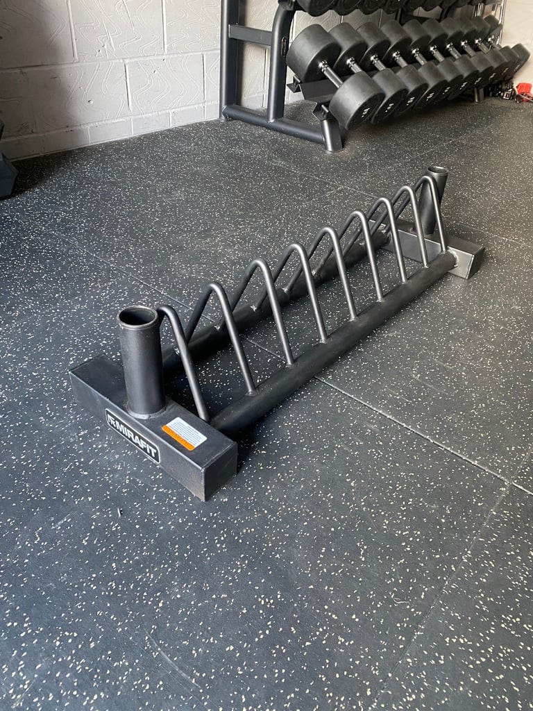 image for Mirafit Olympic bumper plate trolley with 2x barbell holders.