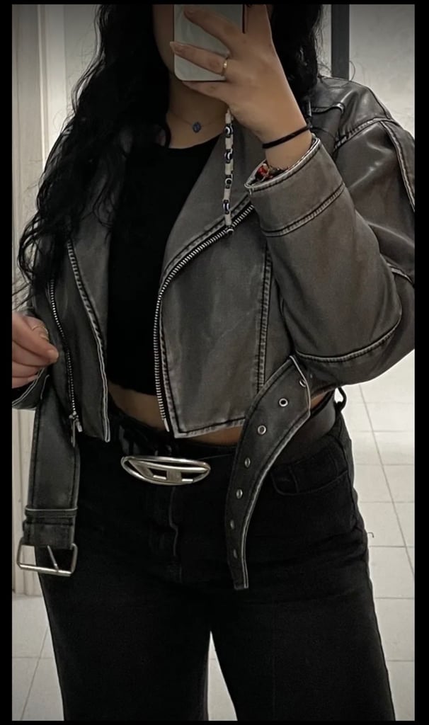 Gray leather faux jacket 