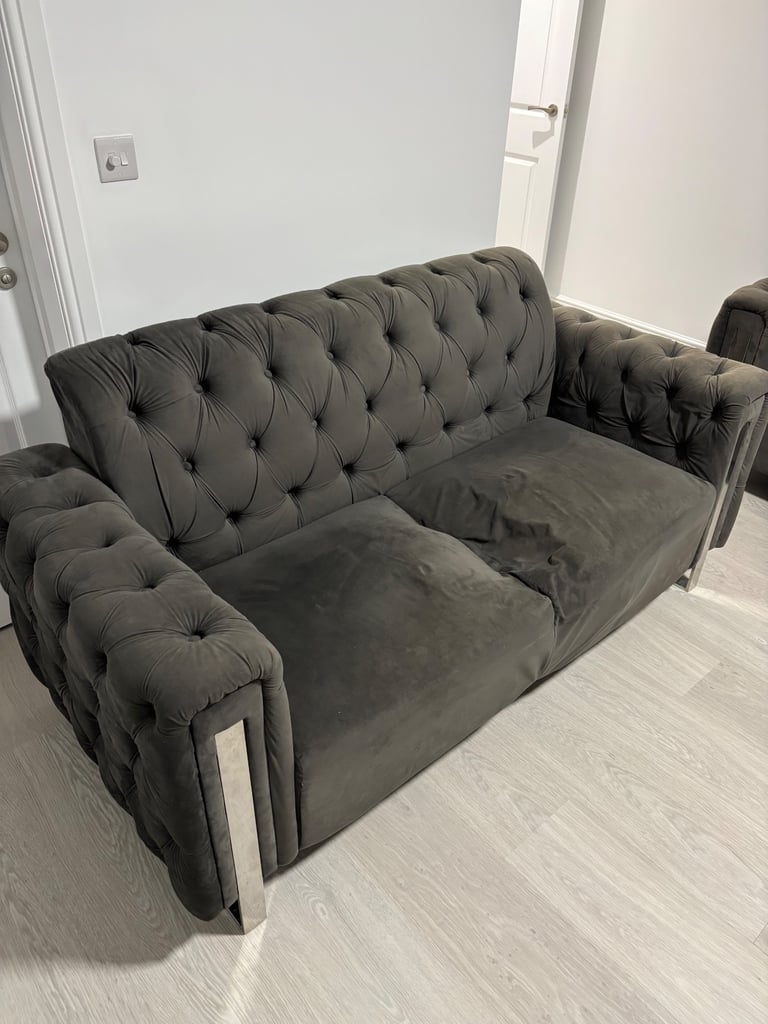 2X GREY CHESTERFIELD SOFAS, CAN DELIVER