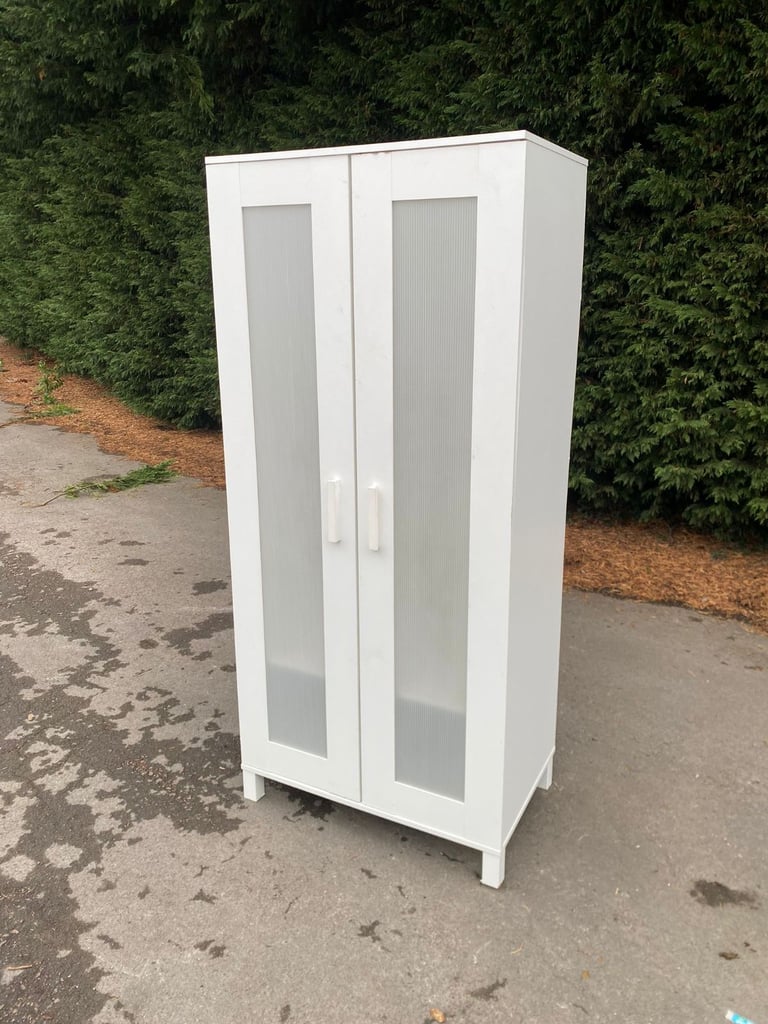 IKEA Stylish White Storage Cabinet / Wardrobe with Frosted Glass Panels