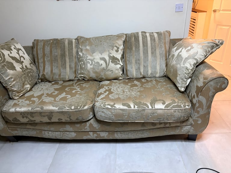 2 x SCS 4-Seater Sofas – Excellent Condition – Mink Gold Fabric – £200 Both – Delivery NG3