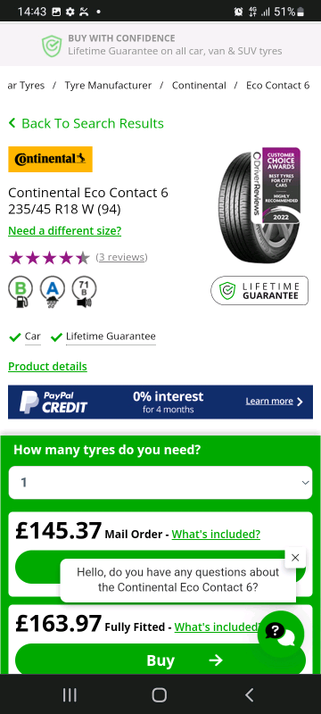 235 45 18s conti contact 6 7mm tread free fit&bal open 7 day