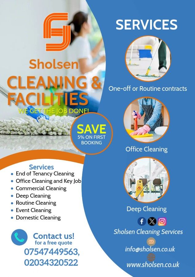 Cleaning Services and Facilities. - Offices, AirBnB, Events, service Apartments, End of Tenancy 