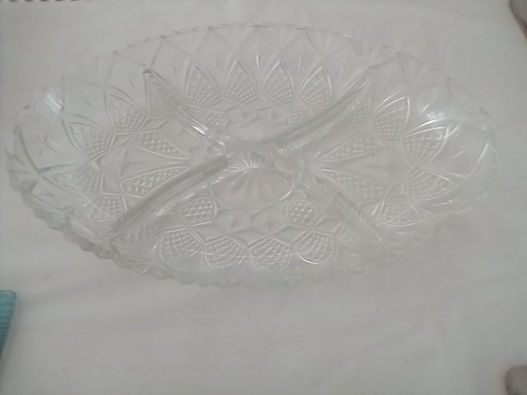 Christmas. Quality cut glass 'nibbles' serving dish.