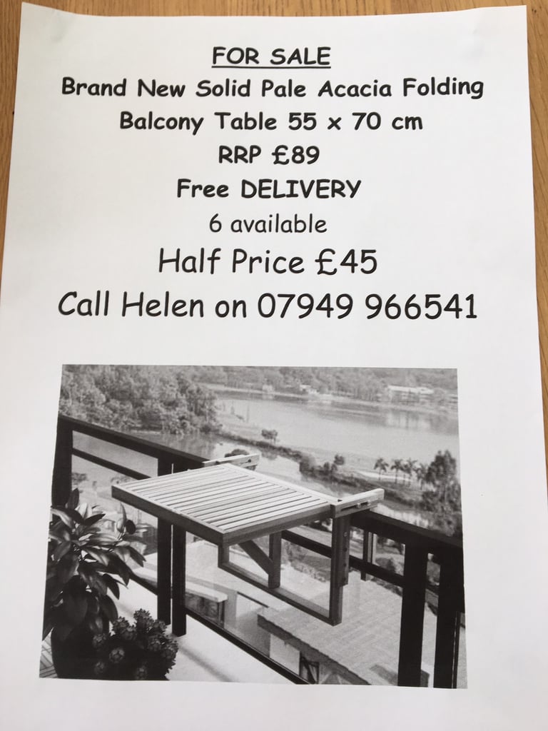 image for Solid Acacia Wood folding hanging balcony table