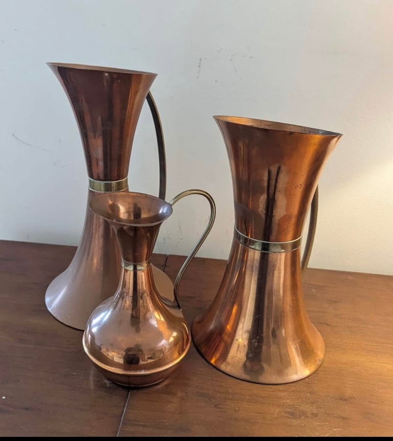 image for 3 vintage copper vases/ jugs 