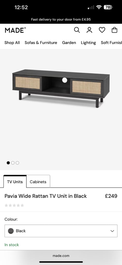 New Pavia Wide Rattan Unit in Black by Made