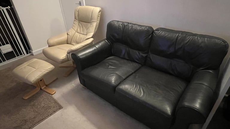 image for Recliner chair w/ footstool and 2 seater sofa
