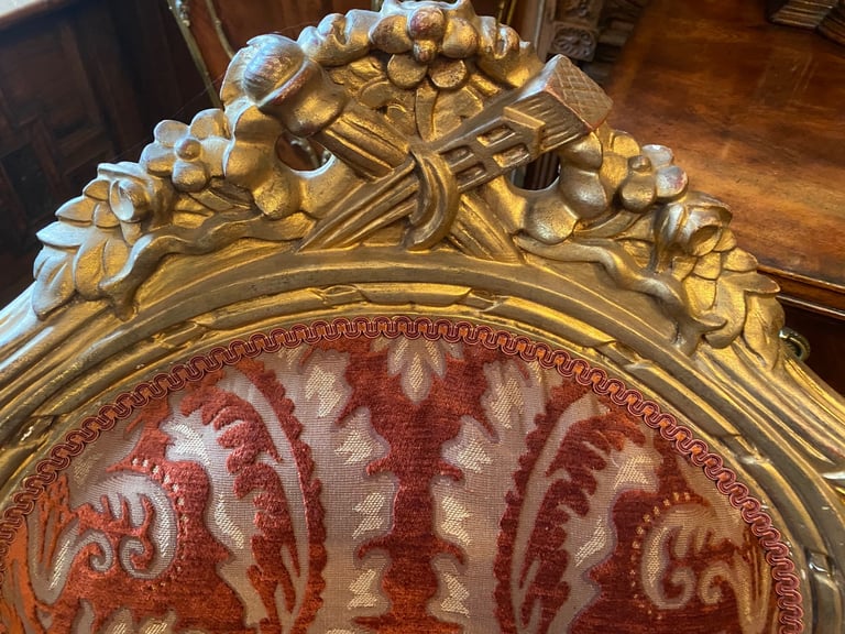 Pair of red gold French Louis XV luxurious armchairs 