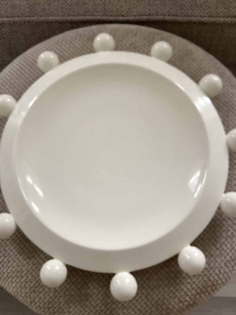 image for White deco dish will pom poms new 