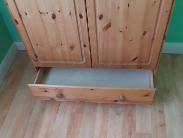 Solid Pine Double Door & Drawer Wardrobe with Mirror