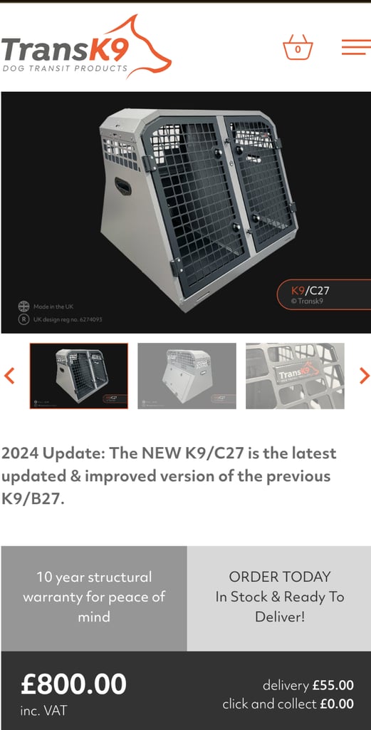 Trans K9 ( B27 ) Transport double dog cage (Lockable & Crash Tested) TransK9