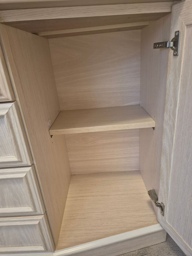 G Plan Limed Oak Large Display Mirrored Cabinet in limed oak with lighting and glass doors.