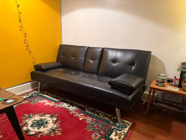 Black Faux Leather Sofa Bed