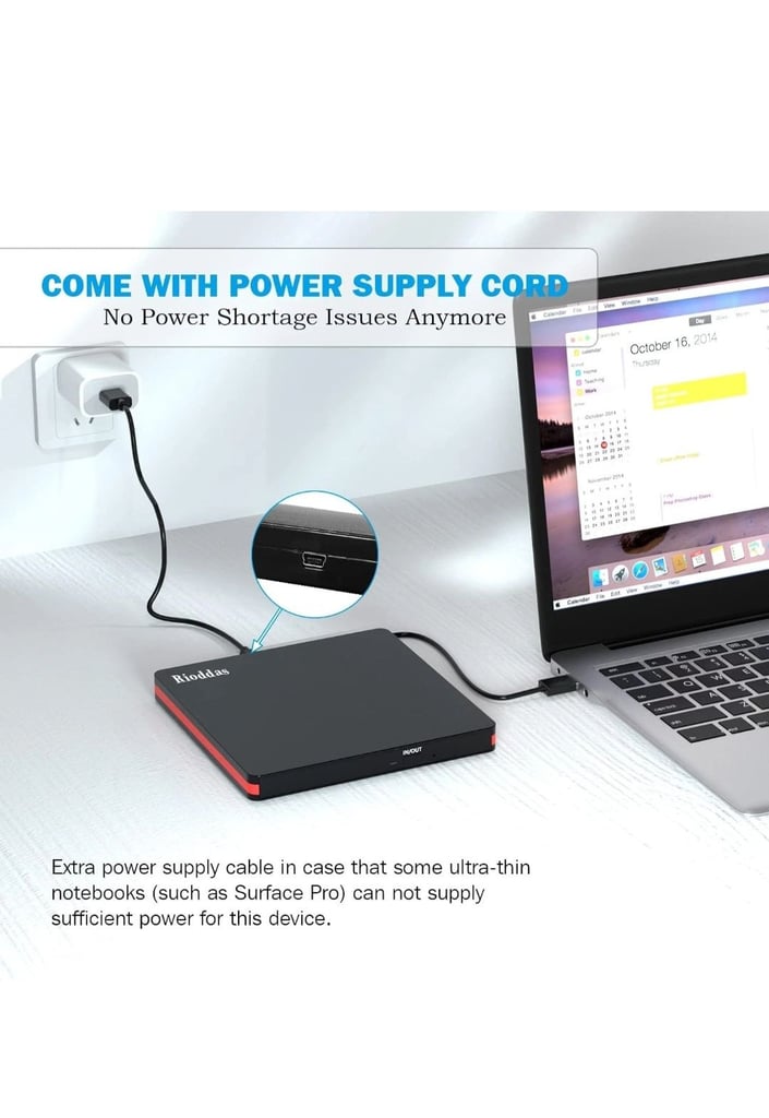 Rioddas External CD Drive, USB 3.0 Portable CD/DVD +/-RW Drive Slim DVD/CD ROM R