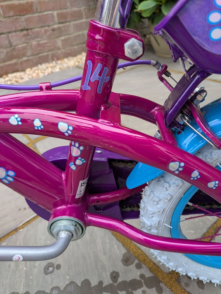 Puppy 14 inch Wheel Pink/Purple Lightweight Girls First Bike & removable stabilizers