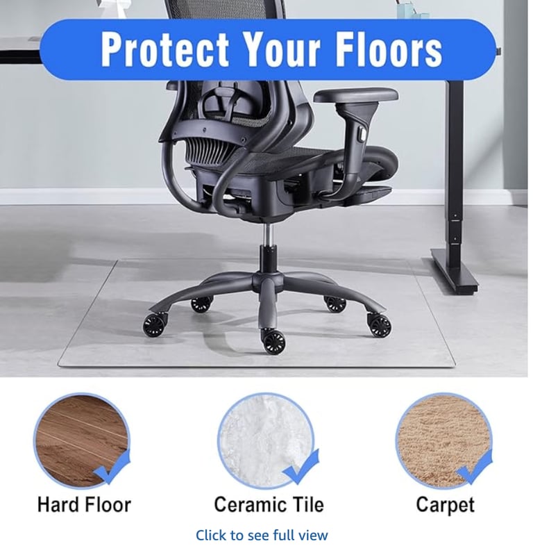 NeuType Glass OfficeChair Mat, Tempered Glass for Carpet or Hardwood 90cm x 90cm