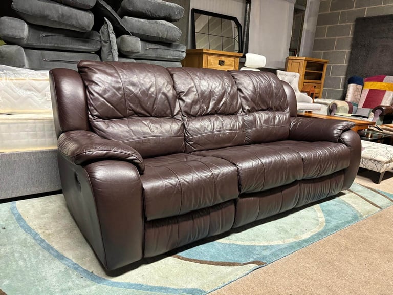 RECLINER Brown Leather 3 Seater Sofa 
