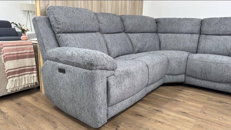 Fabric Power Recliner Grey or Beige Corner Sofa New 
