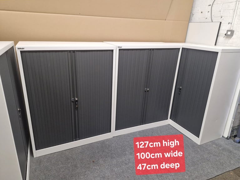 image for Bisley Tambour cupboards white and grey (4 available)