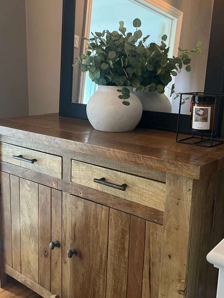 image for Solid Wood Dresser with Glass Cabinet