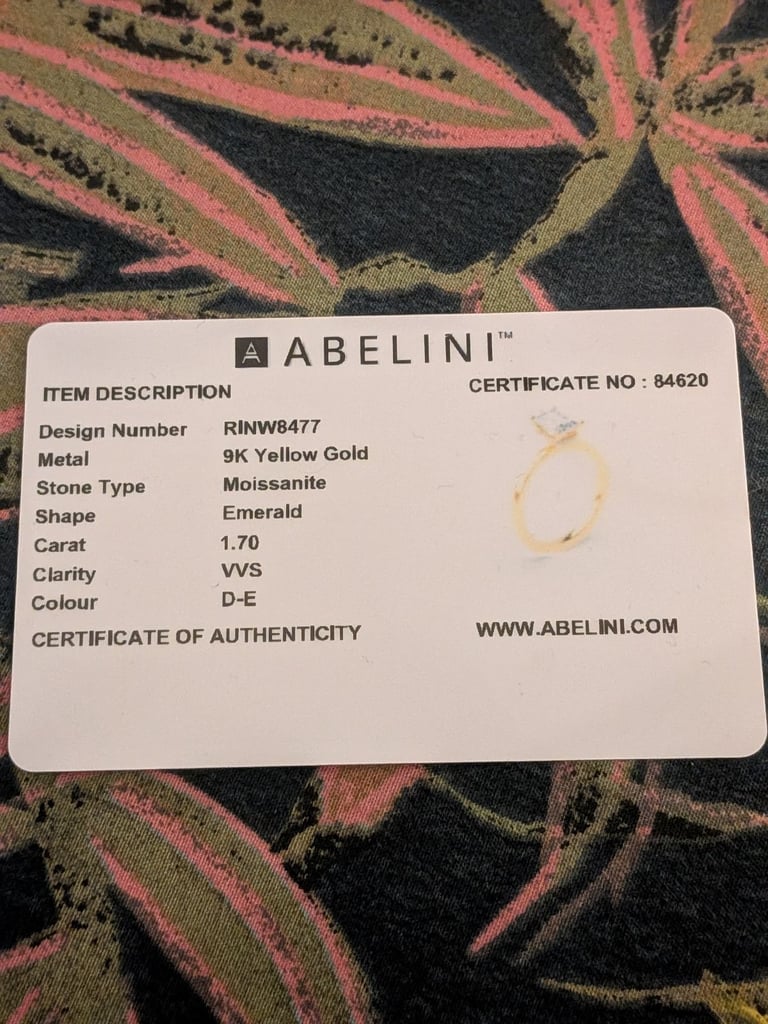 image for 1.7ct moissanite 9ct gold ring