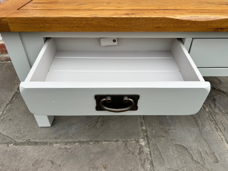 Rustic Solid Oak & Grey Painted (Double-Sided) Coffee Table - Excellent Condition 