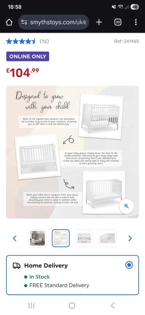Nested Alexandra Mini Wooden Cot Bed White with mattress