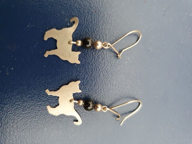 Silver Cats with beads and sterling silver earwires.