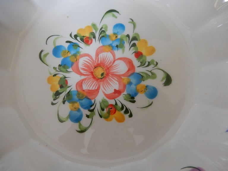 Antique openwork hand painted ceramic fruit bowl