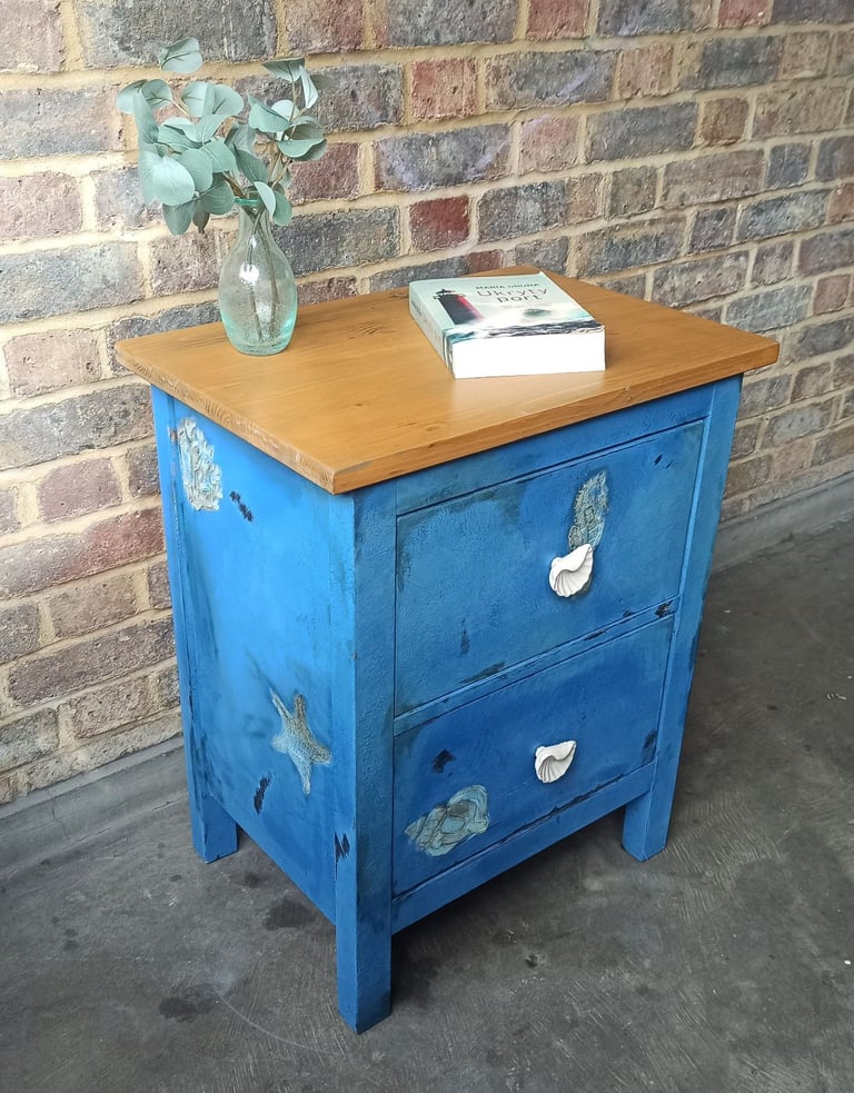 Coastal Blue Night Stand - Wooden Storage Drawer