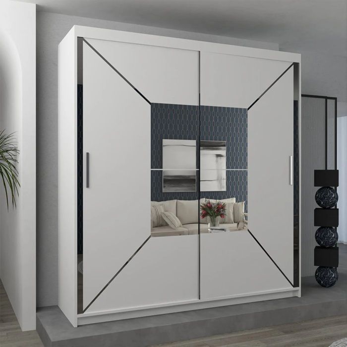 Brand New - Nicole Mirror Sliding Door Wardrobe White - SAME/NEXT DAY DELIVERY