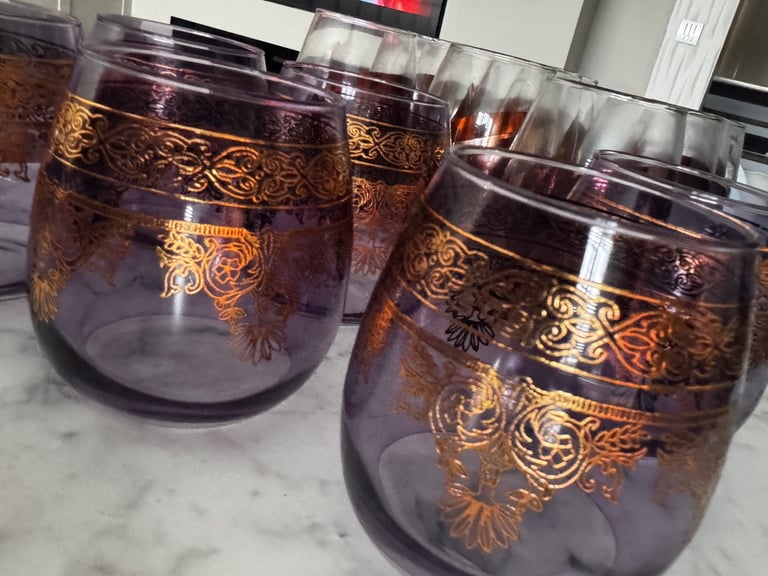 Elegant Gold- purple Kitchen Cups – Set of 6 (Never Used)