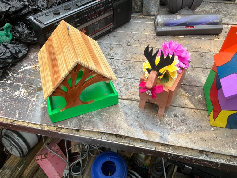 Handmade and painted bird boxes 