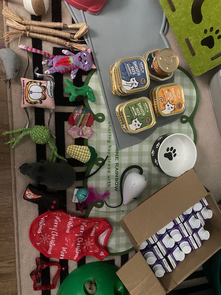 Bundle of various cat supplies/items 