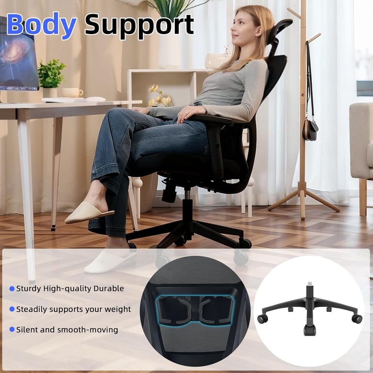 Office Desk Chair with Adjustable Headrest, Lumbar support and Liftable Armrest