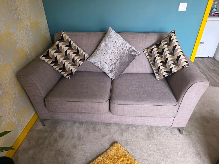 Sofology 3 & 2 fabric seater sofa + storage pouffe (Like New)