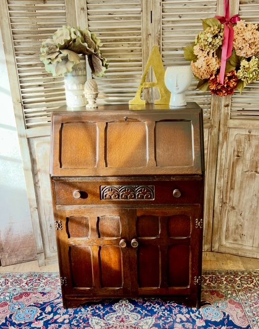image for Vintage Oak  Writing Bureau in Jacobean style by JENTIQUE – local delivery