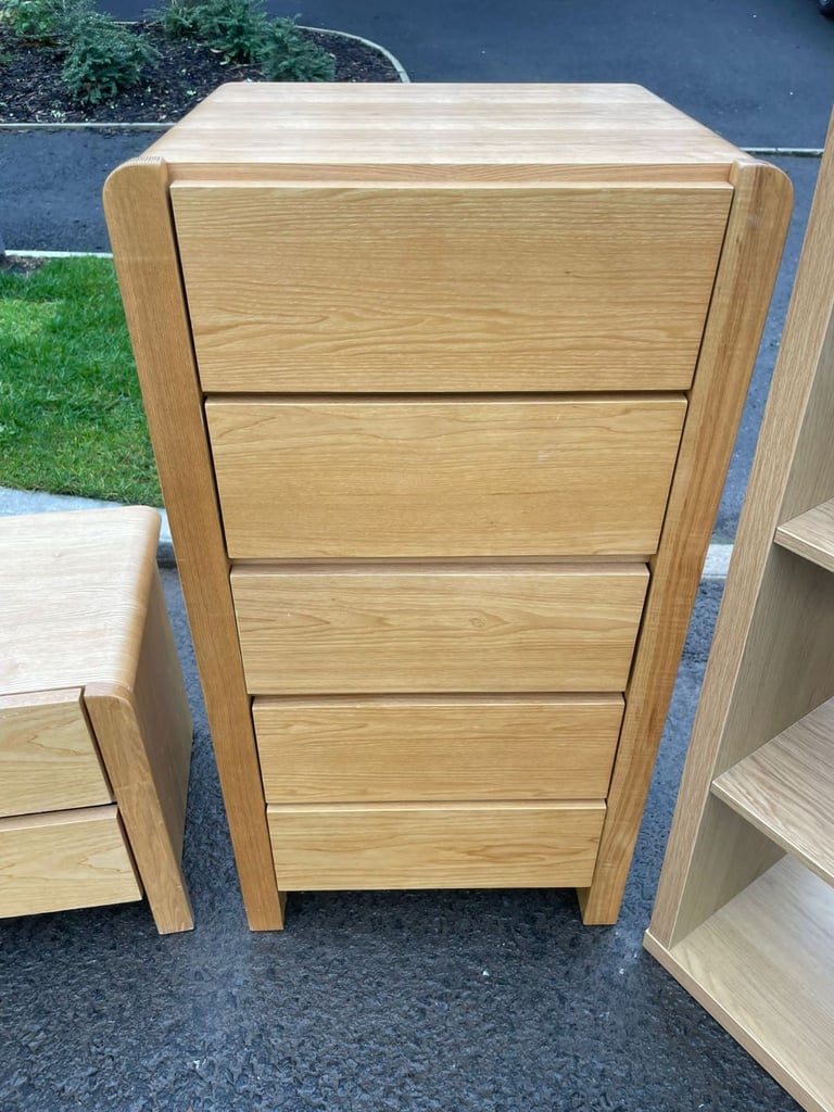 Bedroom suite Modern combination wardrobe £139  5 drawers chest of drawers £75 Bedside locker £20