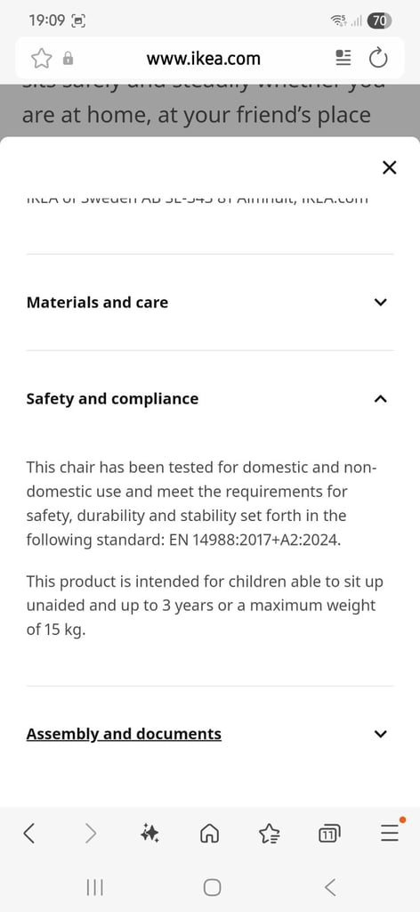Ikea high chair with straps and tray