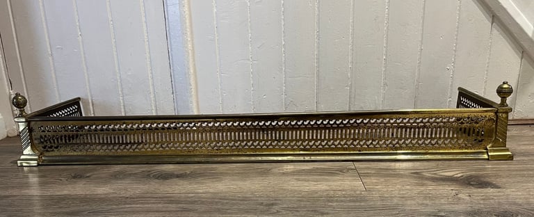Antique Victorian Pierced Brass Fireplace Fender Large Surround Fireguard 