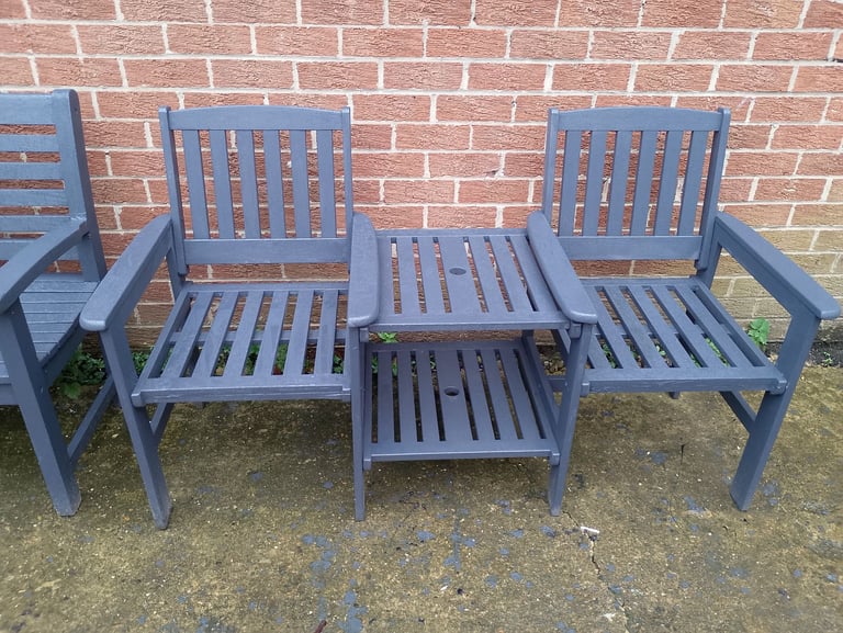 Refurbished teak jack and Jill garden seat 