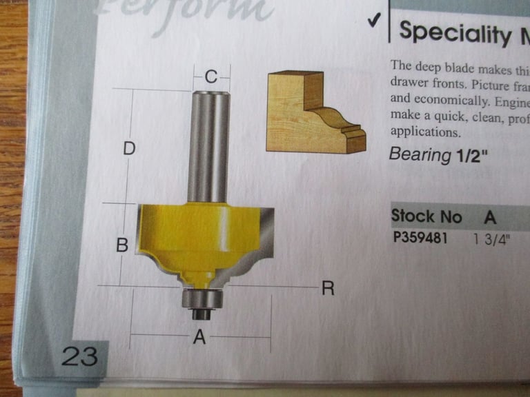 New PERFORM P359481 router cutter - wax-sealed 1/2 inch TCT Specialty Moulding bearing-guided cutter