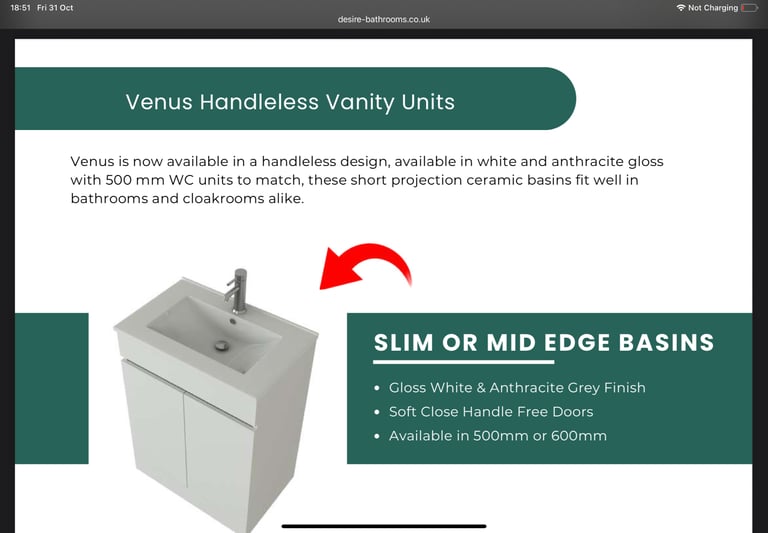 Desire bathrooms, vanity, basin, WC unit, BTW pan , seat, cistern, mixer &waste anthracite or white