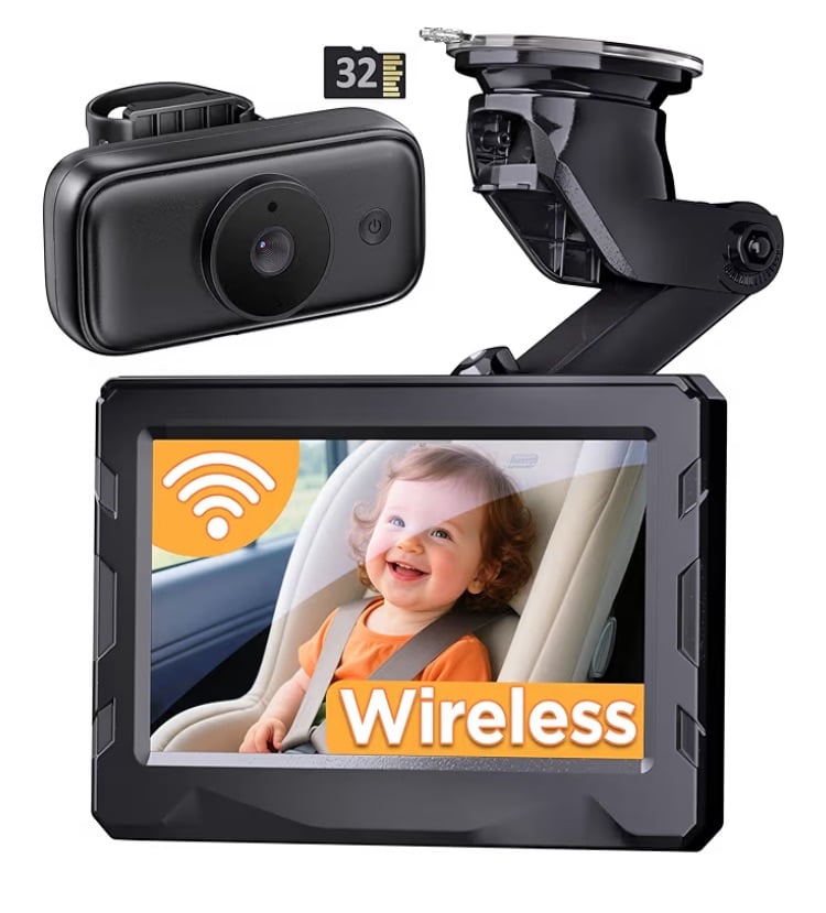 Wireless Baby Car Camera 1080P Night Vision Monitor No WiFi Needed 40H Battery