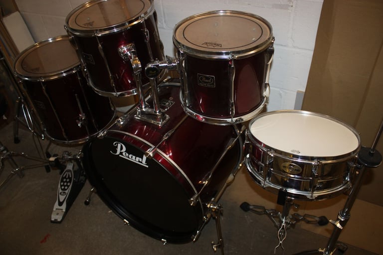 Pearl Export Wine Red 5 Piece Refurbished Drum Kit ~ 22in Bass ~ Hardware Included ~ £450 ono